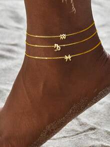 1pc 925 Sterling Silver 12 Zodiac Signs Anklet, Adjustable Constellation Anklet For Women & Girls - Gold - View 6