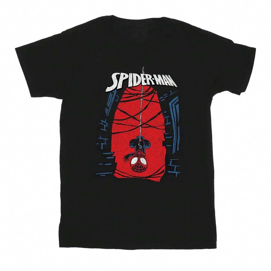 Marvel Spider-Man Boys Hanging Cotton T-Shirt (Black)