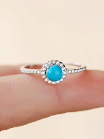 2024年新春s925純銀復古&奢華的綠松石和鑽石堆疊戒指,經典&高貴風格女士手飾