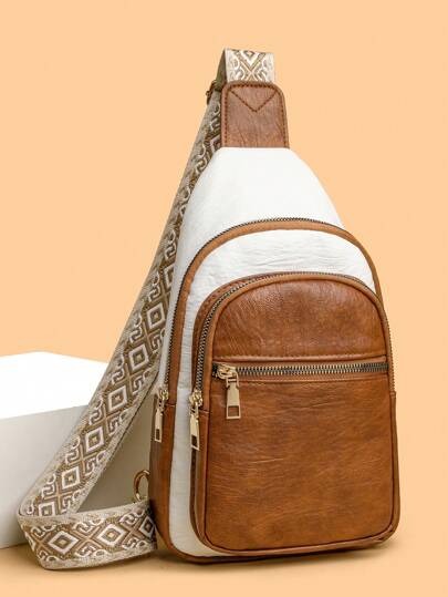 Fashionable Crossbody Bag, Bohemian Style Color-Block Chest Bag With Shoulder Strap, Ideal For Sports, Fitness, Casual Outing, Carrying Cellphone And Small Change , Bohemian Outfit For Women