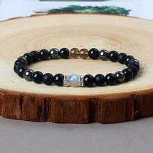 EmbraceNature 1件同理心保護手鍊男女款6mm電氣石黑曜石煙水晶縞瑪瑙拉布拉多岩能量手鍊情侶款天然月亮石湖藍虎眼石靈氣治療珠寶 - 6mm黑玻黑磨+虎眼月光 - 查看 9