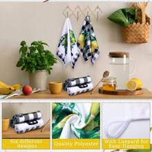 6 Piezas de Toallas de Cocina con Limones, Toallas de Plato de Verano Divertido, Toallas de Mano a Cuadros Amarillos y Negros, Toallas de Té Decorativas Absorbentes con Bucle Colgante para Regalo de Inauguración de la Casa, Cocina, Baño, Hogar, Suministros para el Hogar
