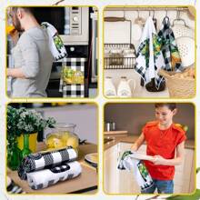 6 Piezas de Toallas de Cocina con Limones, Toallas de Plato de Verano Divertido, Toallas de Mano a Cuadros Amarillos y Negros, Toallas de Té Decorativas Absorbentes con Bucle Colgante para Regalo de Inauguración de la Casa, Cocina, Baño, Hogar, Suministros para el Hogar