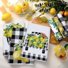 6 Piezas de Toallas de Cocina con Limones, Toallas de Plato de Verano Divertido, Toallas de Mano a Cuadros Amarillos y Negros, Toallas de Té Decorativas Absorbentes con Bucle Colgante para Regalo de Inauguración de la Casa, Cocina, Baño, Hogar, Suministros para el Hogar