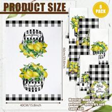 6 Piezas de Toallas de Cocina con Limones, Toallas de Plato de Verano Divertido, Toallas de Mano a Cuadros Amarillos y Negros, Toallas de Té Decorativas Absorbentes con Bucle Colgante para Regalo de Inauguración de la Casa, Cocina, Baño, Hogar, Suministros para el Hogar
