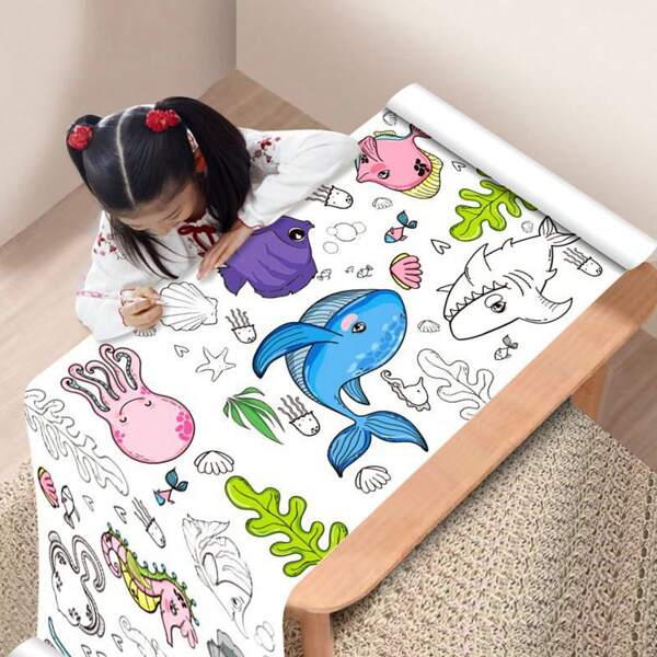 1pc 3-Meter Long Children's Coloring, Graffiti, Scroll Painting, Kindergarten Baby Coloring, Scroll Painting, Hand-Painted Red Graffiti Paper(Some Parts Are Sent Random) School Supplies,Dinosaur,Painting Kit For Kids,Painting By Numbers For Kids,Back To School