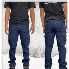 Pantalón Jeans hombre cargo mezclilla - azul real - Ver 1