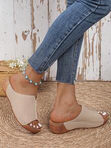 New Women Wedge Heel Thick Bottom Sandals, Lightweight And Comfortable Design - Beige - View 5