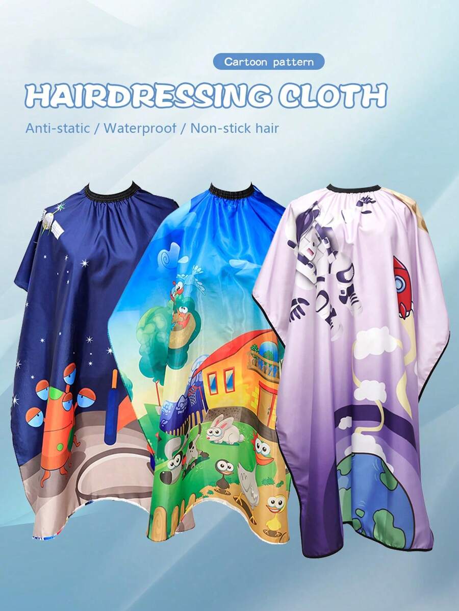 1入組110cm*144cm理髮披風，理髮圍裙卡通理髮披肩，具有抗靜電和防粘毛屬性，可拉伸的頸圈，容易清潔 - 彩色 - 查看 1