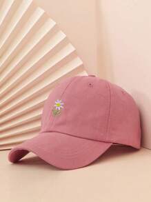Unisex Y2K Flower Embroidery Baseball Cap, Simple Style Outdoor Cap For Daily Commuting, Youthful Sun Hat - Pink - View 2