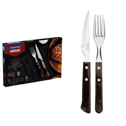 La Tramontina Juego de cubertería TRAMONTINA para carne, con mangos de acero inoxidable y madera en color marrón, utensilios con remaches, 12 piezas, oferta del