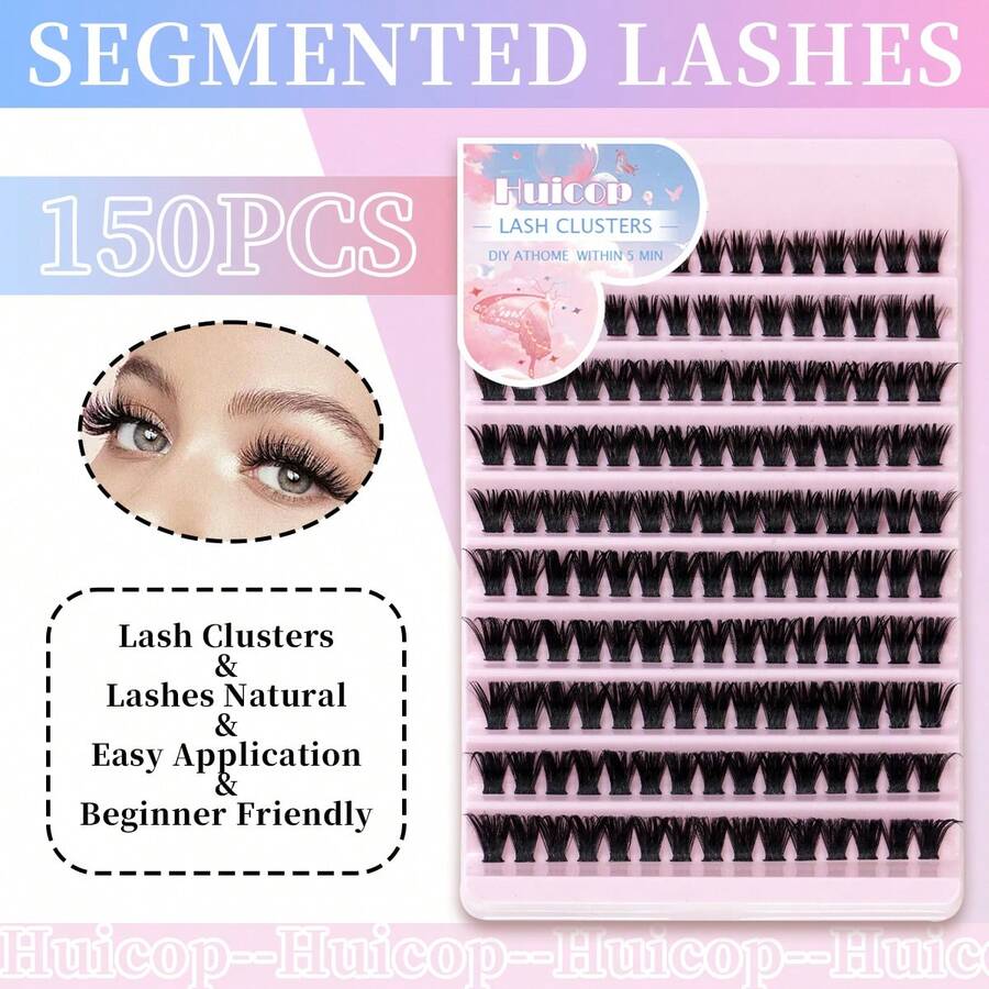 Huicop DIY Lash Extension Kit Lash Cluster 150 PCS Cụm mi Lông mi riêng lẻ Phần mở rộng lông mi 10-16mm Phần mở rộng lông mi DIY C Curl Volume Wispy Dây đeo mềm mại thoải mái Lông mi giả - C - Xem 1