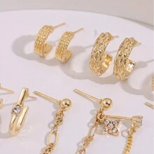 8pcs/Set Alloy Cubic Zirconia Star & Moon Stud Earrings & Pendant Earrings Set - Earrings - View 2