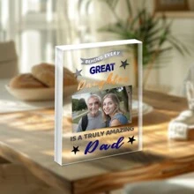 Customized Photo Acrylic Plaque, With A Magical Dad Behind Each Great Daughter Printed Photo Personalized Gift Acrylic Block - Personalized Gift, Souvenir Gift, Customized Gift, Father's Day Gift For Dad Decoration Logo, Desktop Decoration Gifts Birthday Graduation