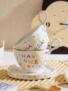 A Creative Ceramic Pie Party Mug With Candy Cake Design, 300ml Coffee Cup, Embossed Craft, Unique Handle - Birthday Gift Version. - Multicolor - View 7