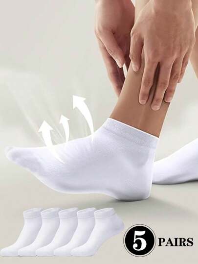 5 Pairs White Low Cut Women's Summer Breathable Liner Socks, Essential For Traveling And Vacation, Lightweight Socks/No-Show Socks