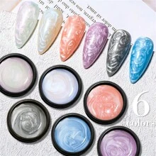 4件套贝壳图案凝胶指甲油套装，白色、粉色、珍珠贝壳纹理闪亮亮片美甲凝胶指甲油，适用于美甲凝胶指甲油、半永久美甲、可卸除UV/LED美甲设计套装，家用美甲沙龙礼品，女士适用 - 彩色 - 查看 6
