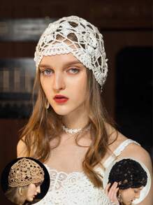 1 pieza Mujeres gorro hecho a mano de punto de ganchillo en unicolor, gorro holgado y transpirable adecuado para uso diario