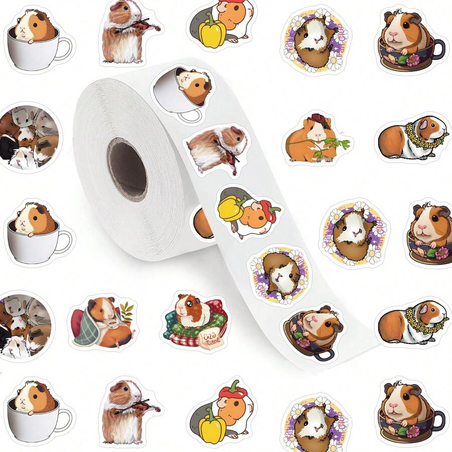 500pcs/Roll Guinea Pig Stickers (10 Different Designs) For Laptop, Skateboard, Fridge, Notebook, Helmet, Motorcycle, Water Bottle, Cellphone, Guitar, Scrapbook, Party Supplies Decoration, Gifts For Kids, Teens, Adults - Multicolor - View 1