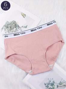 6pcs Comfy And Breathable Letter Tape Ribbed Briefs For Women - Elastic Intimates Panties For Ultimate Comfort And Style Sports - Multicolor - View 3