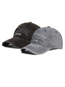 2pcs Unisex Embroidered NEW YORK Washed Baseball Cap, Outdoor Sun Protection Adjustable Casual Baseball Cap