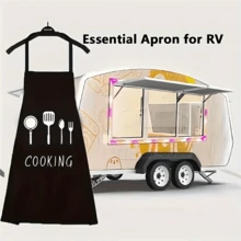 一件防水黑色烹饪围裙，适合厨师、烹饪爱好者和家庭厨师，男女通用设计 - 黑色 - 查看 3