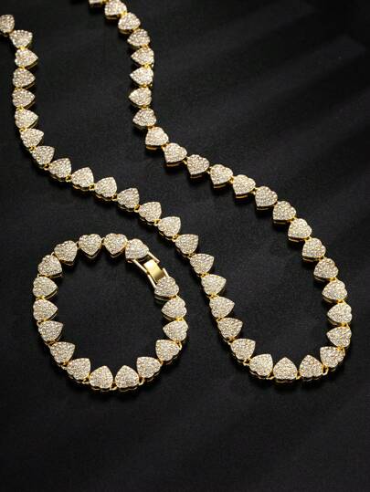 1 套 Bling Bling 心形迈阿密项链和手链组合，适合嘻哈、街头时尚、送给朋友、情侣、节日情人节、妈妈、母亲、母亲节、礼物