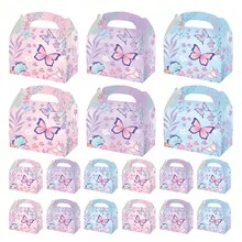 12pcs Butterfly Printed Gift Boxes, Tea Party Themed Gift Boxes For Spring And Summer, Birthday Party And Wedding Candy Decoration Gift Boxes, Assorted 3 Colors - Multicolor - View 9