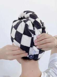 1pc Coral Fleece Black & White Checker Soft, Absorbent, Quick Dry Hair Towel Turban Wrap For Women, Size 25*65 Home Bathroom Decor Back To School Hair Bonnet Shower Towels For Beauty Salon, Hotel Sports, Home Essentials, Towel, Skin Care - Black and White - View 11