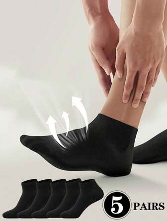 5pairs Black Low-Cut Breathable Men's Boat Socks, Must-Have Lightweight Socks For Travel And Vacation In Summer