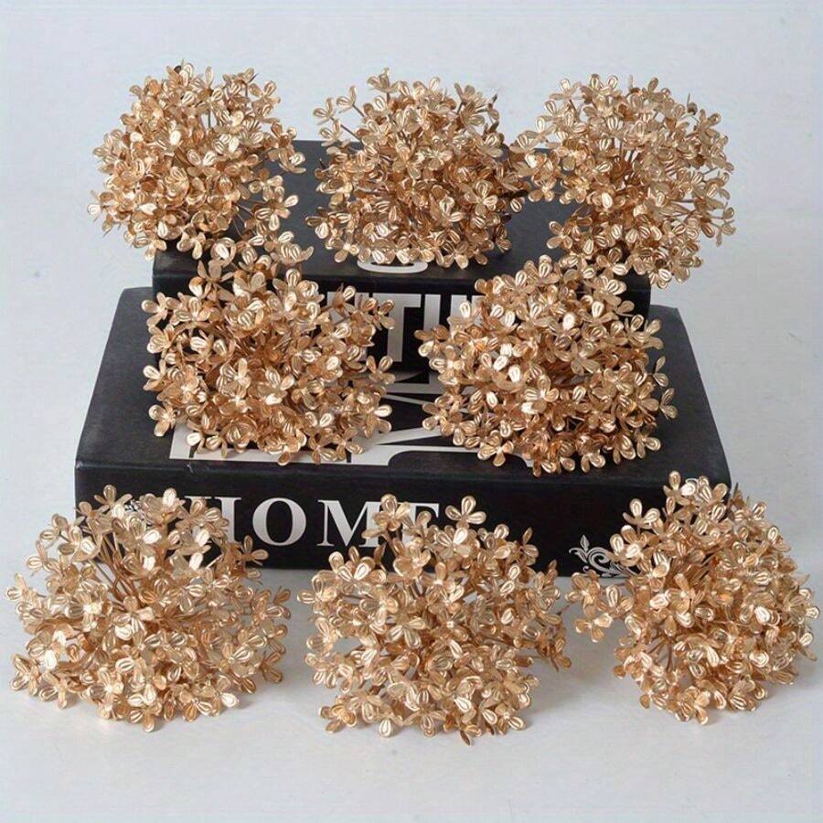 3/6/10PCS Realistyczne Sztuczne Złote/Srebrne Czyste Białe Hortensje Kula Dekoracja Domu Kwiaty - Odporna Na Blaknięcie Zieleń Do Uroczego Wystroju Wnętrz i Patio - Idealna Do Stylizacji Domu I Imprez, Dekoracja Do Romantycznego Stylu Dekoracji Ślubnej