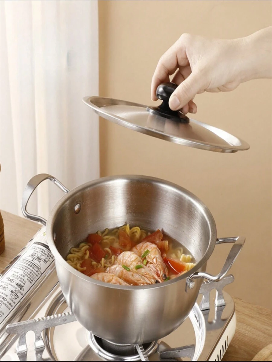 1pc Stainless Steel Multifunctional Instant Noodle Pot - Silver - View 1