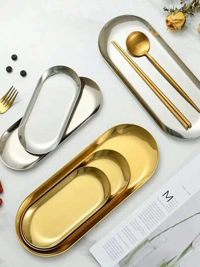 LEAPAIR 1/2/3 件金色/银色/黑色 S/M/L 北欧不锈钢椭圆盘装饰托盘、珠宝托盘毛巾/梳妆盘菜盘托盘茶/水果储存托盘化妆品珠宝收纳盒