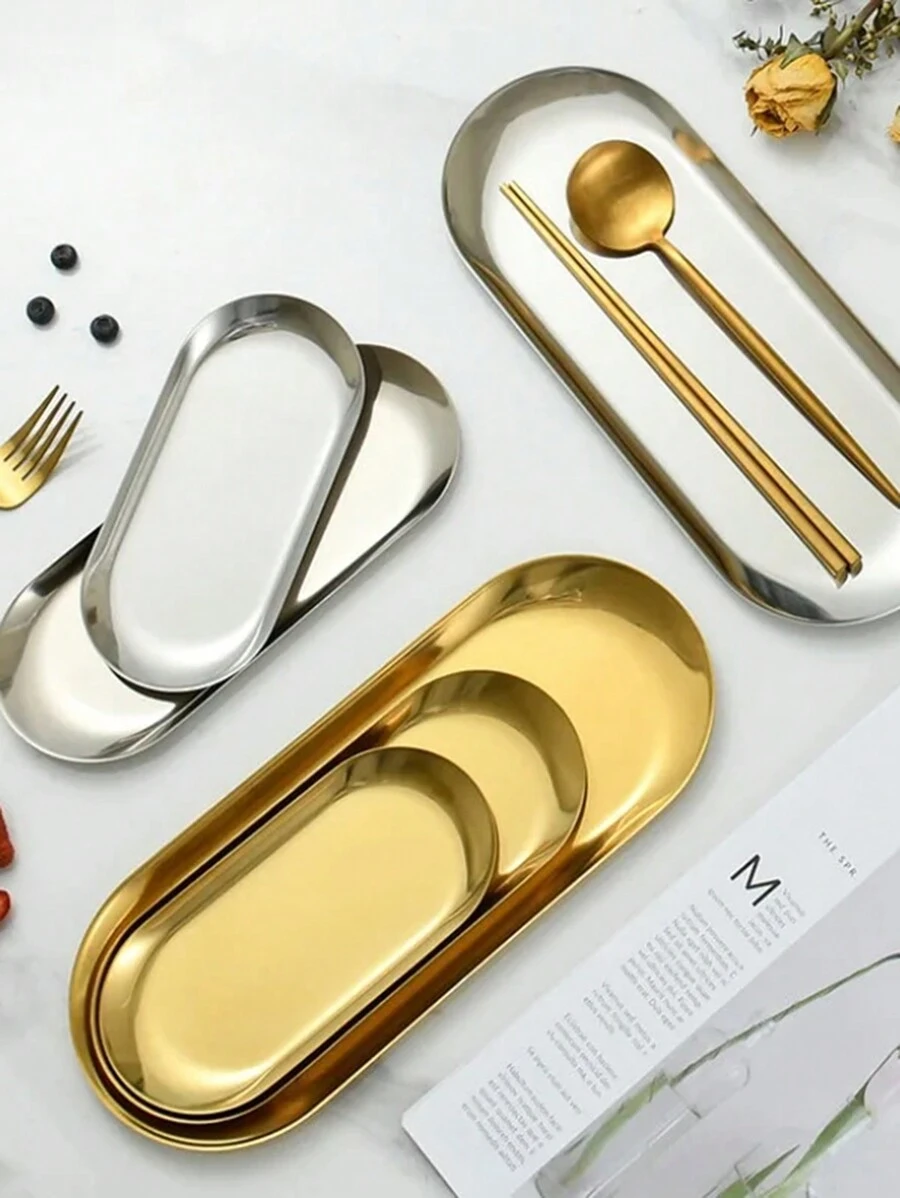 LEAPAIR 1/2/3 peças Bandeja Decorativa Oval de Aço Inoxidável Dourada/Prateada/Preta P/M/G, Bandeja para Joias, Bandeja para Toalha/Penteadeira, Prato, Bandeja para Chá/Frutas, Organizador de Cosméticos e Joias, Estilo Nórdico