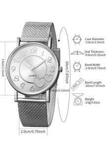 Pulseira feminina de malha de plástico simples moda digital e relógio de pulso de quartzo com padrão de coração e conjunto de joias em formato de coração (6 unidades / conjunto) como presente para alunos que retornam à escola