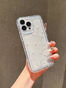 Transparent Pink Plum Blossom Bouquet Anti-Fall Phone Case Compatible With Apple Phones, With Beaded Flower Pendant And Cord, Compatible Model: 14promax/13/15/Ins12/12pro/11, - Clear - View 12