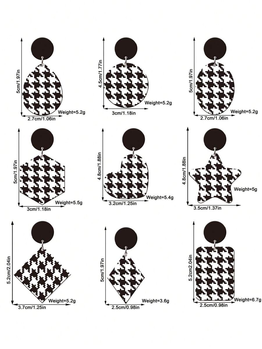 1 đôi bông tai hình tròn & ca rô in hai mặt acrylic, bông tai thời trang cho phụ nữ đeo trong các bữa tiệc và khiêu vũ