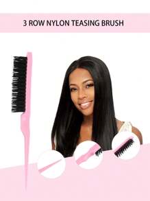 5pcs Smooth Back Hair Brush Set, With 2pcs Topsy Tail Hair Tool, 1pc Bristle Hair Brush, 1pc Edge Brush, 1pc Rat Tail Comb For Women, Women, Hair Flying Style, Edge And Back Combing, Pink Pink Accessories ,Hair Styling Tools - Multicolor - View 6