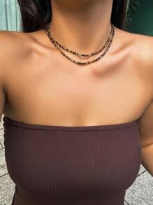 2入組波西米亞復古極簡風格配珠項鍊套裝，米形珠子用於女性日常穿著和海灘假期珠寶飾品，每條項鍊米形珠子的顏色和數量均不同 - 彩色 - 查看 8