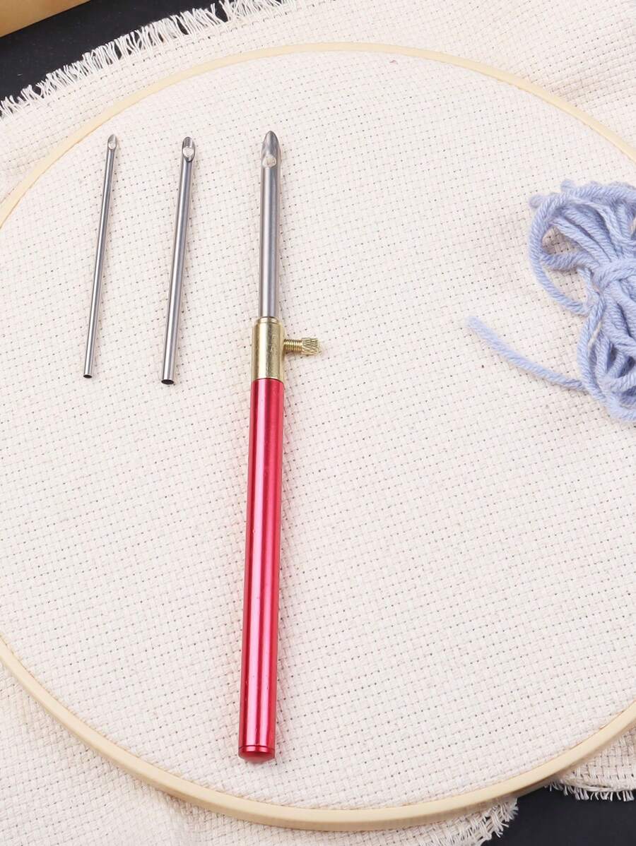 3Head Interchangeable Embroidery Stitching Punch Needle Set/Red Handle
