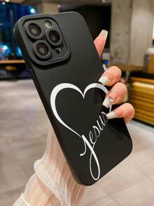 1pc Letter & Heart Design Universal Phone Case Compatible With IPhone, Compatible With , Compatible With /Compatible With , Compatible With - Black - View 3