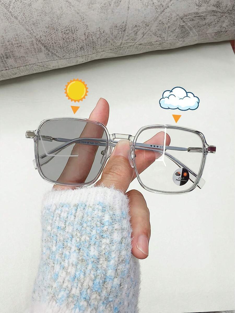 1 pièce Lunettes photochromiques pour hommes et femmes pour prévenir la fatigue visuelle, regarder l'ordinateur, regarder la télévision, jouer à des jeux et regarder les téléphones portables, lunettes de mode à lentilles transparentes pour le soin des yeux - Transparent - Voir 1