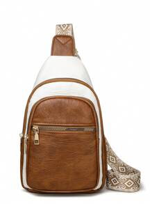 時尚斜背包，波西米亞風格拼色胸包，配有肩帶，適用於運動、健身、休閒外出，攜帶手機和零錢 - 玫瑰金 - 查看 6