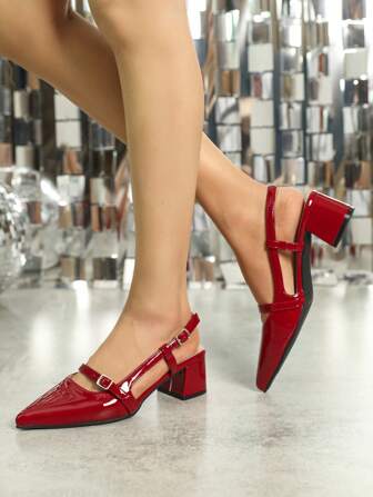 Sandalias de moda de tacón grueso, punta puntiaguda y bajo escote trasero para mujeres