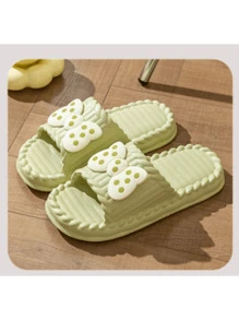 女性夏季厚底室內防滑浴室拖鞋，附有有趣圖案，適用於室內外 - 綠色 - 查看 4