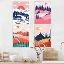1 pieza Cuadro colgante de lienzo de las Cuatro Estaciones sin marco, pintura de arte abstracto de paisaje de primavera, verano, otoño e invierno para decoración de pared del hogar - 30*40cm - Ver 1