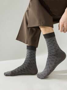 5 双男士超薄透气钻石提花中筒商务袜，柔软防滑，适合休闲和旅行穿着（随机混合），秋季 - 彩色 - 查看 5