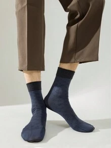 5 双男士超薄透气钻石提花中筒商务袜，柔软防滑，适合休闲和旅行穿着（随机混合），秋季 - 彩色 - 查看 4