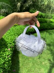 1pc Wedding Flower Girl Basket Mini Lace, Feather, And Flower Basket With Handle For Wedding, White Lace Flower Basket Used As Photography Prop And Wedding Accessories Jewelry Flower Basket - Multicolor - View 11