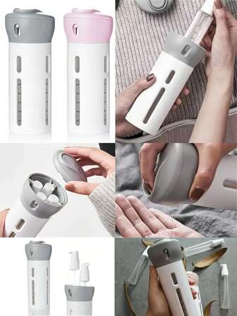 Dispensador de viaje 4 en 1 para loción, champú, gel - Botellas de viaje recargables - Artículos esenciales de viaje - Organizador de viaje para playa, vacaciones de verano, vuelta al cole, accesorios, mini perfumes para mujer y hombre